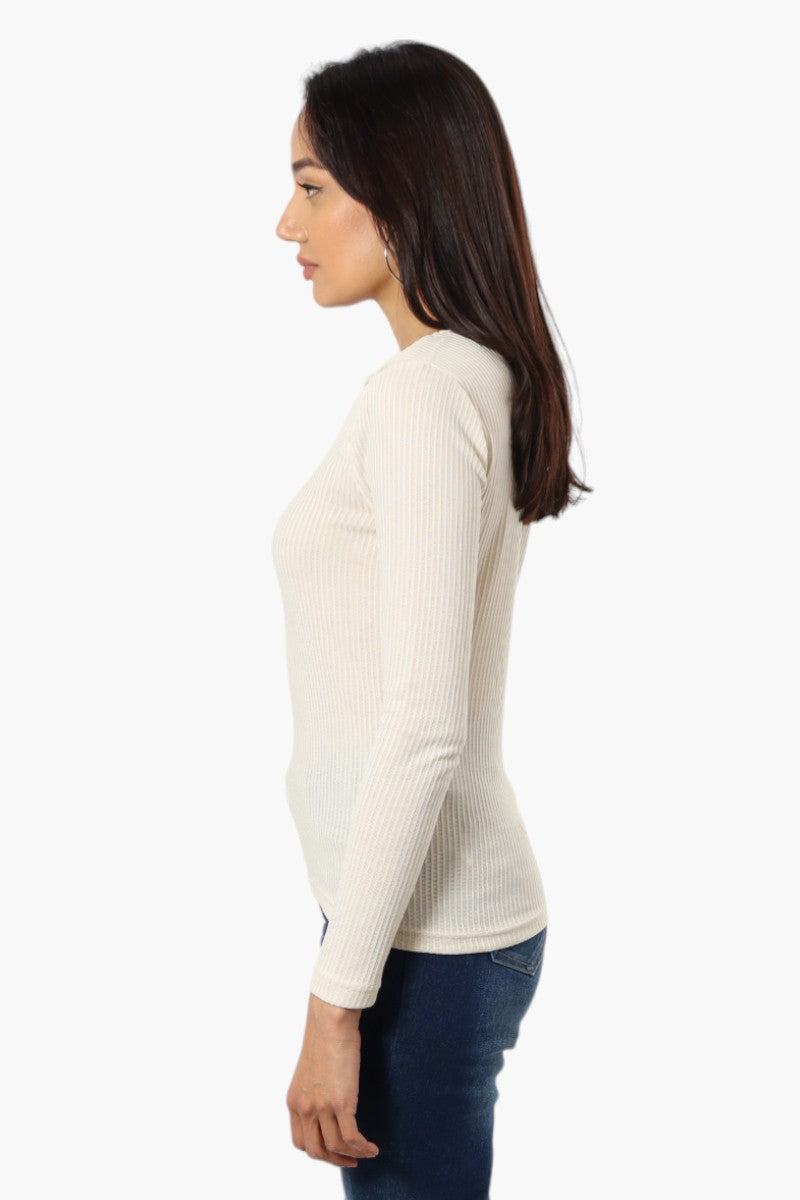 Magazine Ribbed Front Twist Long Sleeve Top - Beige - Womens Long Sleeve Tops - Fairweather