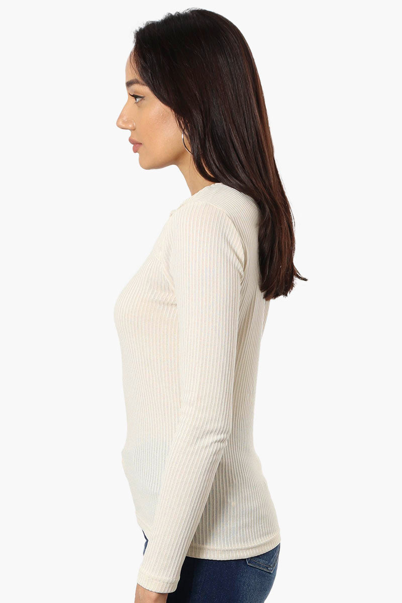 Magazine Ribbed Front Twist Long Sleeve Top - Beige - Womens Long Sleeve Tops - Fairweather