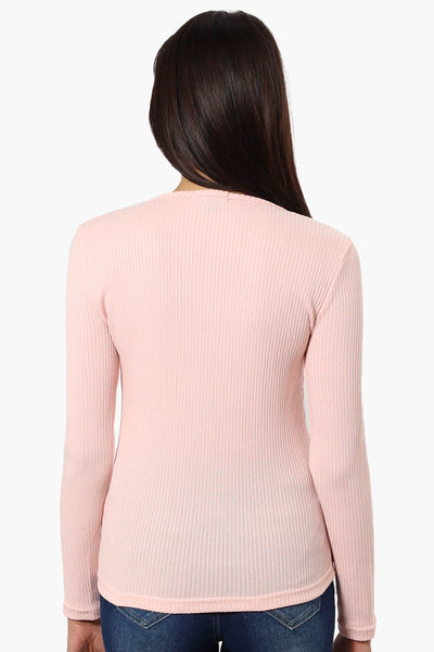 Magazine Ribbed Front Twist Long Sleeve Top - Pink - Womens Long Sleeve Tops - Fairweather