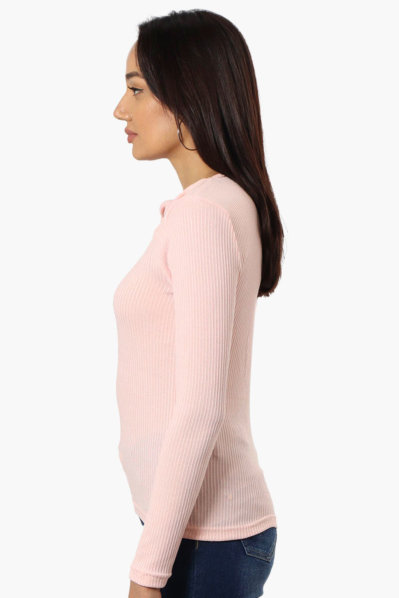 Magazine Ribbed Front Twist Long Sleeve Top - Pink - Womens Long Sleeve Tops - Fairweather