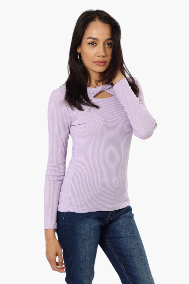 Magazine Ribbed Front Twist Long Sleeve Top - Lavender - Womens Long Sleeve Tops - Fairweather