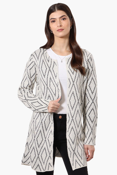 Beechers Brook Open Diamond Pattern Cardigan - White - Womens Cardigans - Fairweather