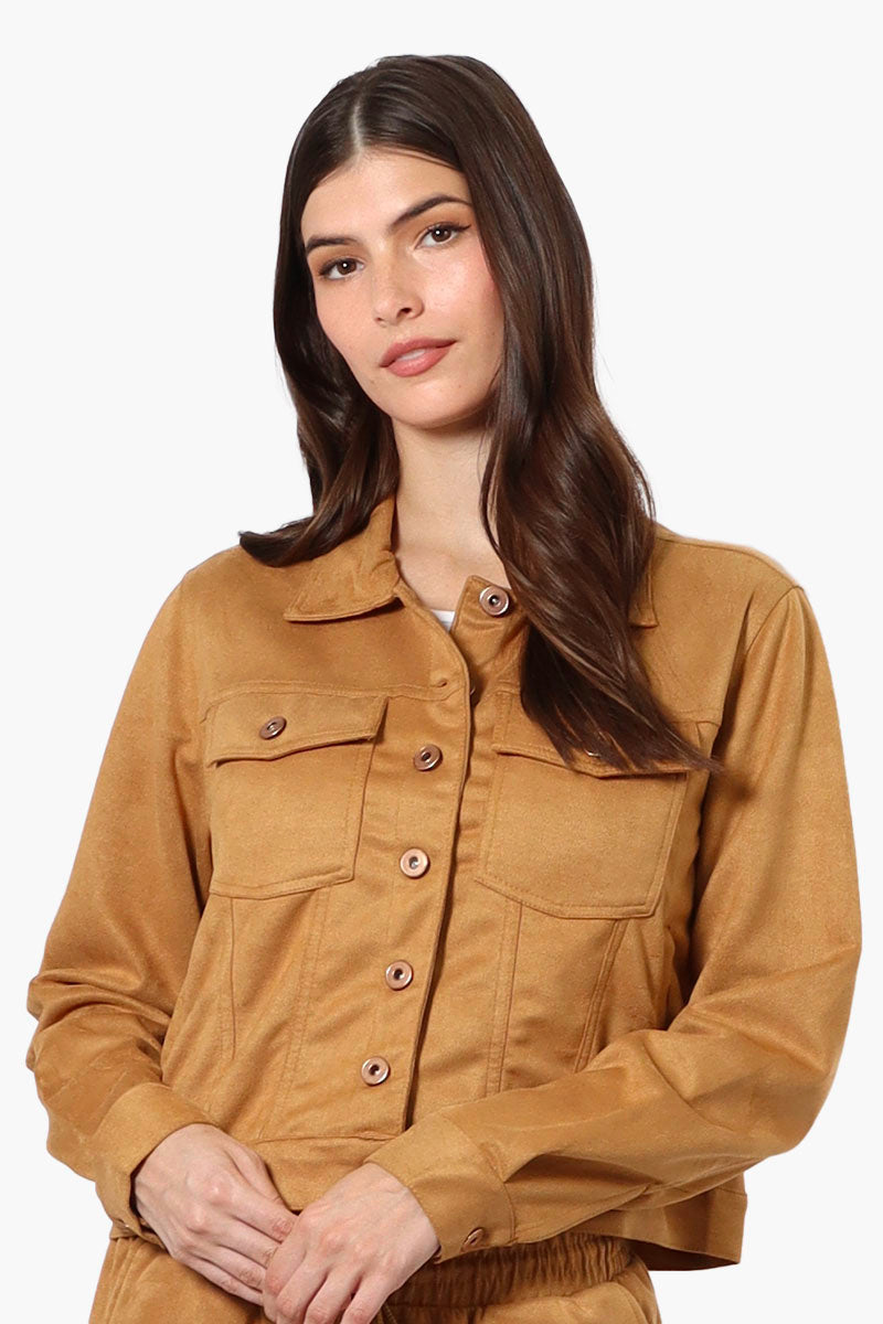 Beechers Brook Button Up Suede Trucker Lightweight Jacket - Caramel - Womens Lightweight Jackets - Fairweather