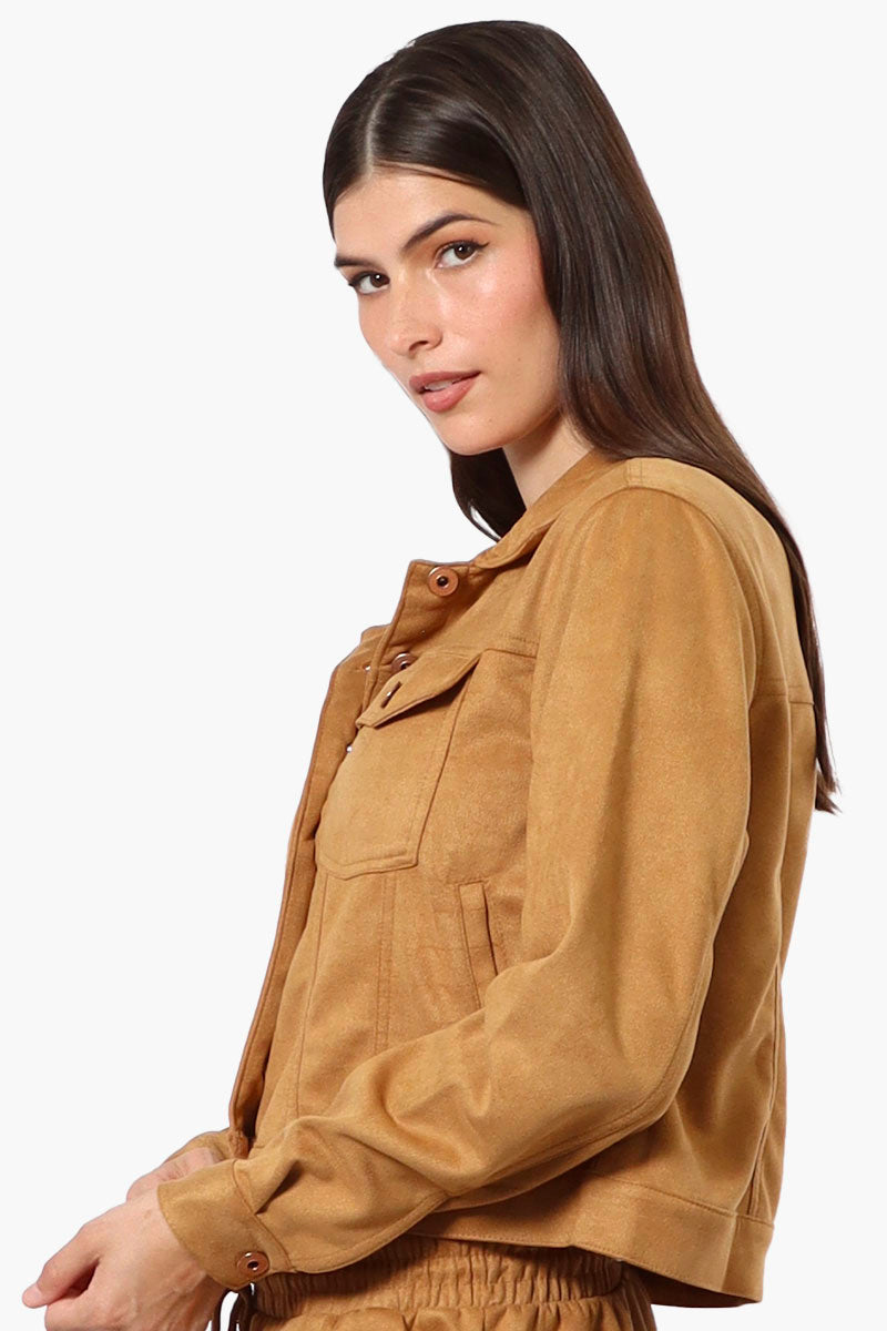 Beechers Brook Button Up Suede Trucker Lightweight Jacket - Caramel - Womens Lightweight Jackets - Fairweather