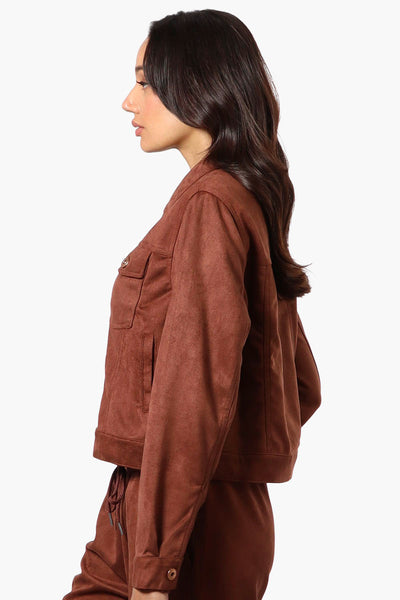 Beechers Brook Button Up Suede Trucker Lightweight Jacket - Brown - Womens Lightweight Jackets - Fairweather