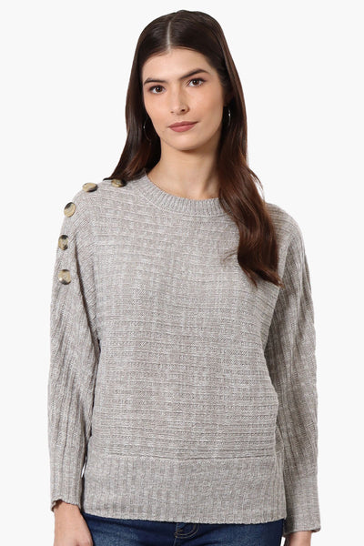 International INC Company Button Shoulder Pullover Sweater - Grey - Womens Pullover Sweaters - Fairweather