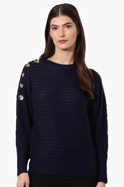 International INC Company Button Shoulder Pullover Sweater - Navy - Womens Pullover Sweaters - Fairweather