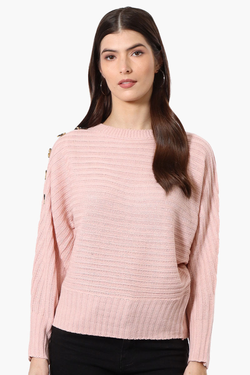 International INC Company Button Shoulder Pullover Sweater - Pink - Womens Pullover Sweaters - Fairweather