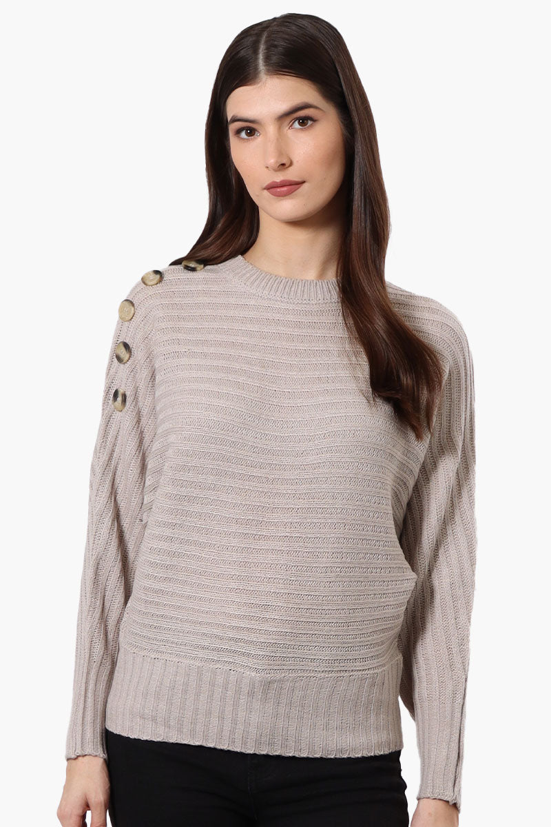 International INC Company Button Shoulder Pullover Sweater - Taupe - Womens Pullover Sweaters - Fairweather