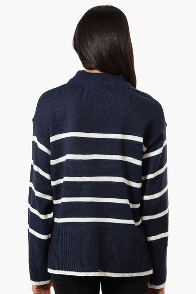 Beechers Brook Striped Side Slit Pullover Sweater - Navy - Womens Pullover Sweaters - Fairweather