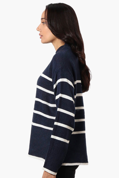 Beechers Brook Striped Side Slit Pullover Sweater - Navy - Womens Pullover Sweaters - Fairweather