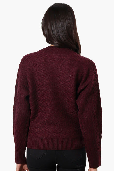 Beechers Brook Cable Knit Mock Neck Pullover Sweater - Burgundy - Womens Pullover Sweaters - Fairweather