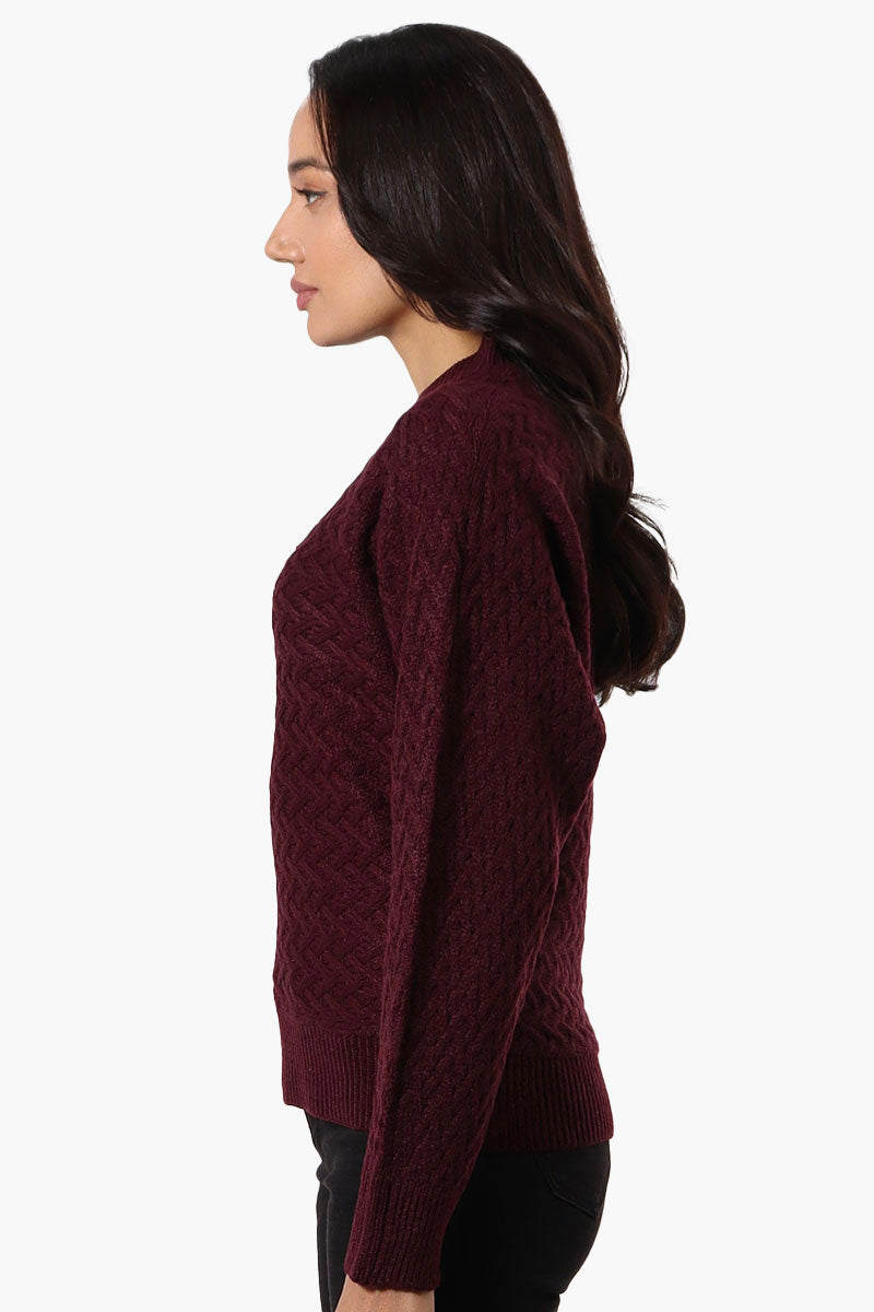 Beechers Brook Cable Knit Mock Neck Pullover Sweater - Burgundy - Womens Pullover Sweaters - Fairweather