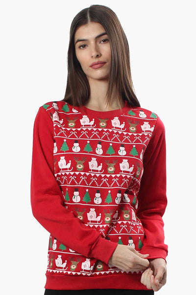 Ugly Christmas Sweater Festive Print Christmas Sweater - Red - Womens Christmas Sweaters - Fairweather