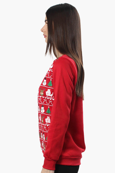 Ugly Christmas Sweater Festive Print Christmas Sweater - Red - Womens Christmas Sweaters - Fairweather