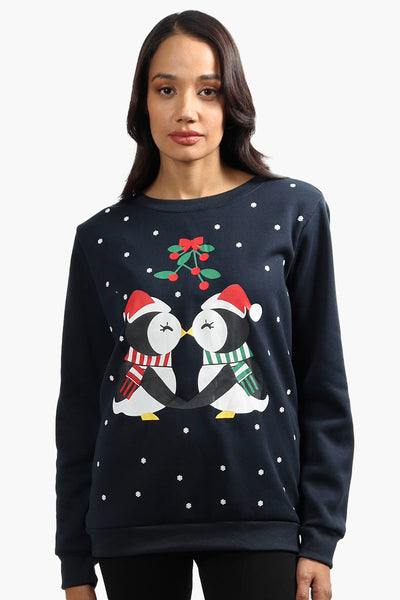 Ugly Christmas Sweater Penguin Print Christmas Sweater - Navy - Womens Christmas Sweaters - Fairweather