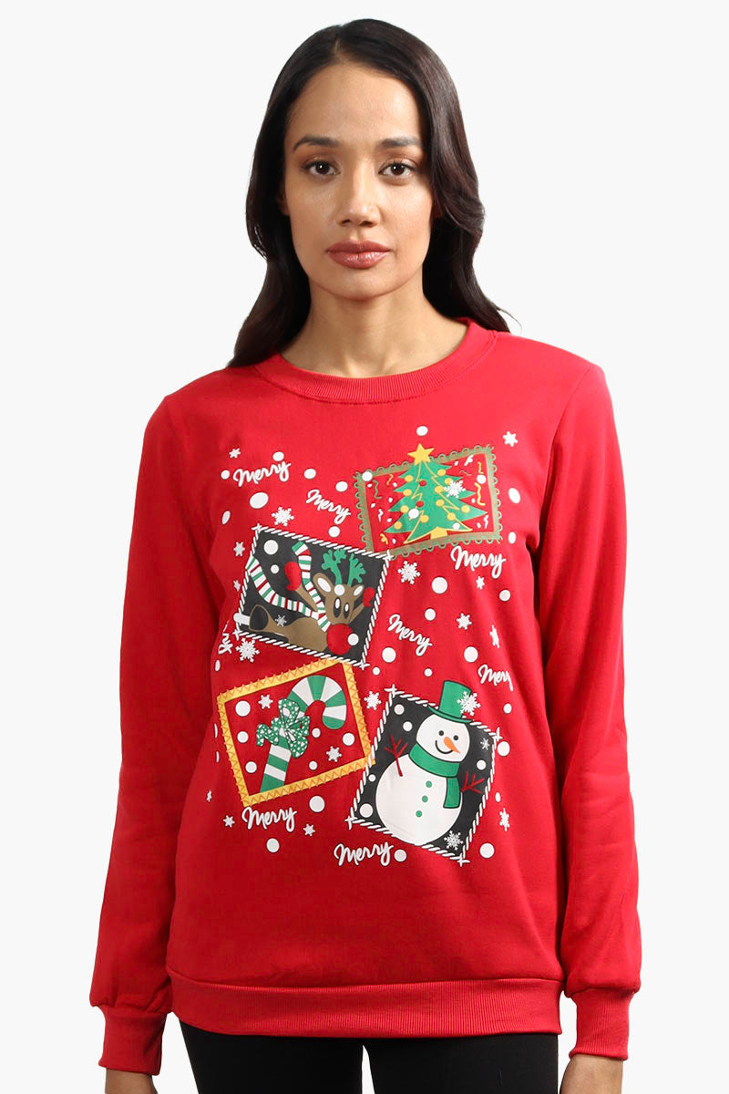 Ugly Christmas Sweater Festive Print Christmas Sweater - Red - Womens Christmas Sweaters - Fairweather