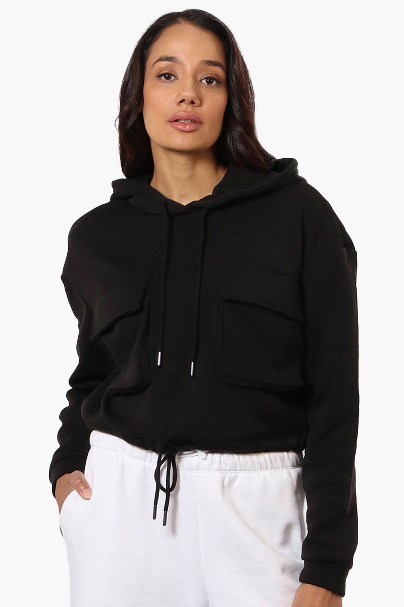 Fahrenheit Cropped Front Flap Pocket Hoodie - Black - Womens Hoodies & Sweatshirts - Fairweather