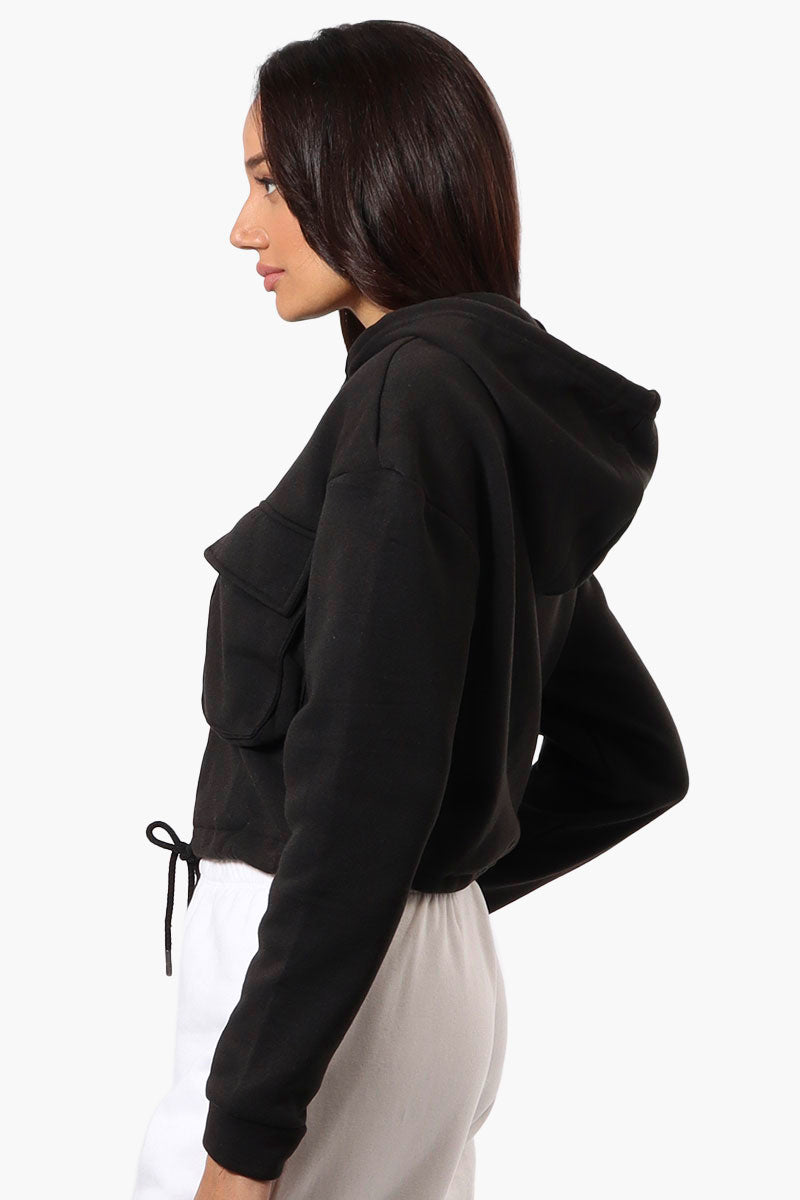 Fahrenheit Cropped Front Flap Pocket Hoodie - Black - Womens Hoodies & Sweatshirts - Fairweather