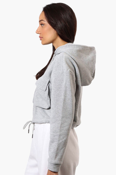 Fahrenheit Cropped Front Flap Pocket Hoodie - Grey - Womens Hoodies & Sweatshirts - Fairweather