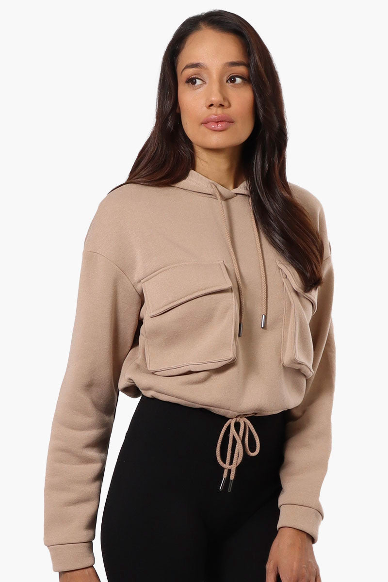 Fahrenheit Cropped Front Flap Pocket Hoodie - Beige - Womens Hoodies & Sweatshirts - Fairweather