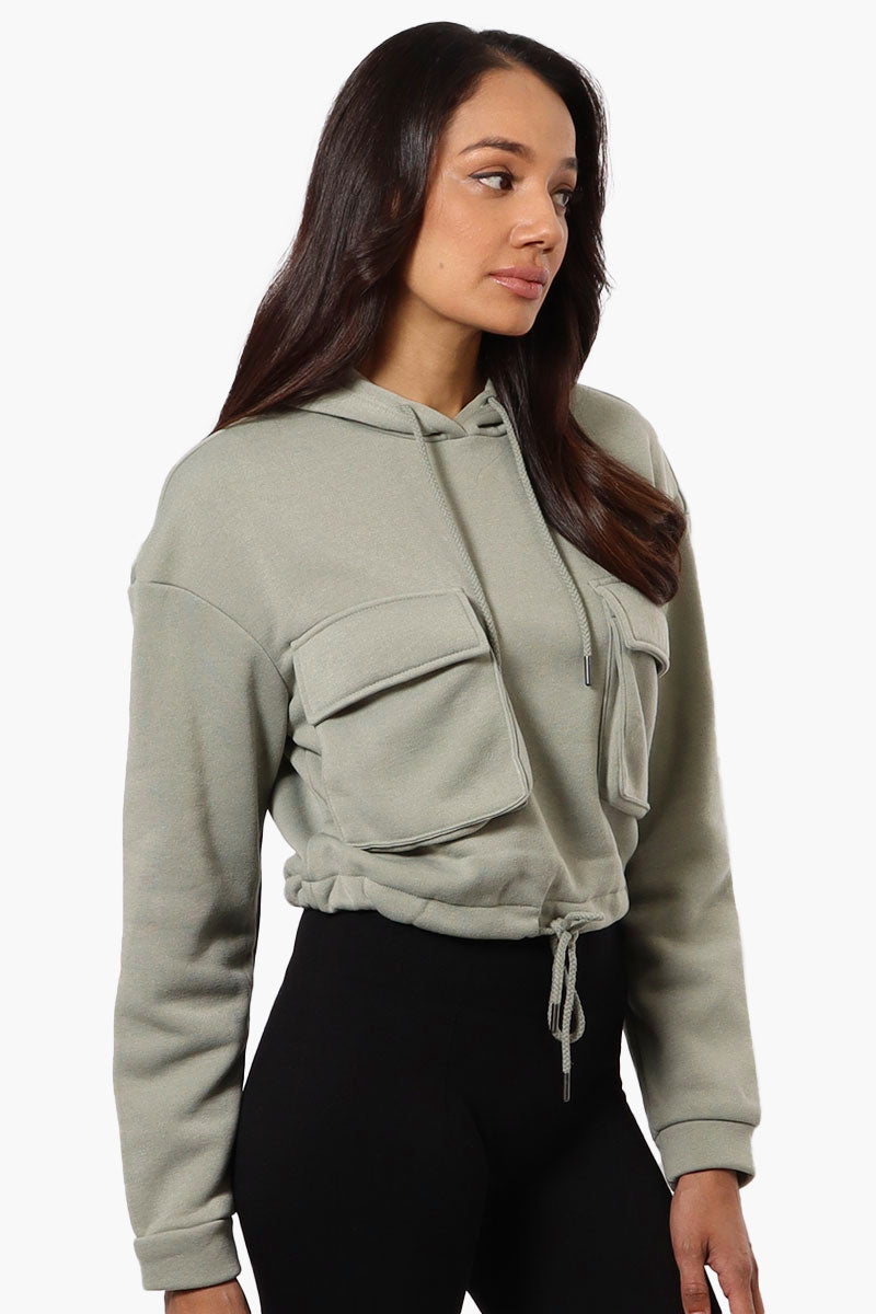 Fahrenheit Cropped Front Flap Pocket Hoodie - Olive - Womens Hoodies & Sweatshirts - Fairweather