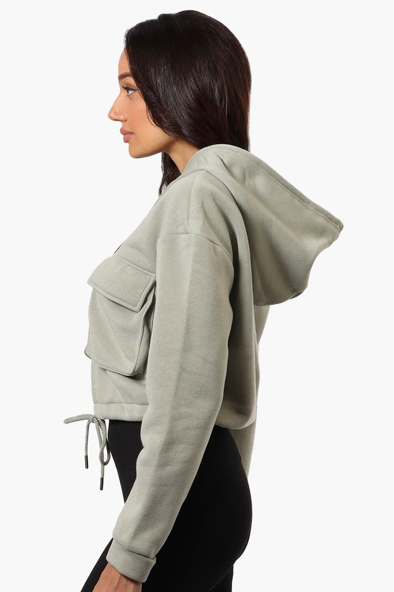 Fahrenheit Cropped Front Flap Pocket Hoodie - Olive - Womens Hoodies & Sweatshirts - Fairweather