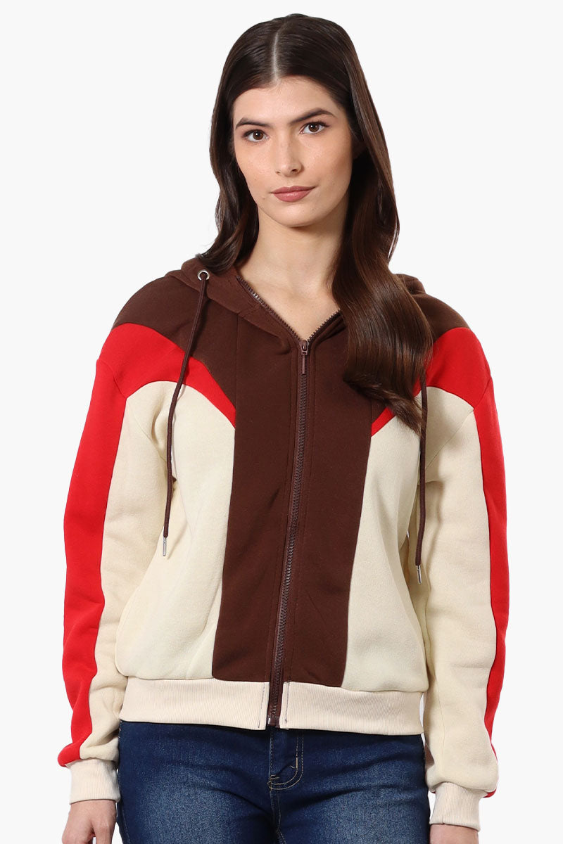 New Look Fleece Colour Block Hoodie - Brown - Womens Hoodies & Sweatshirts - Fairweather