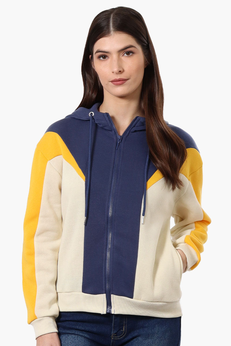 New Look Fleece Colour Block Hoodie - Navy - Womens Hoodies & Sweatshirts - Fairweather