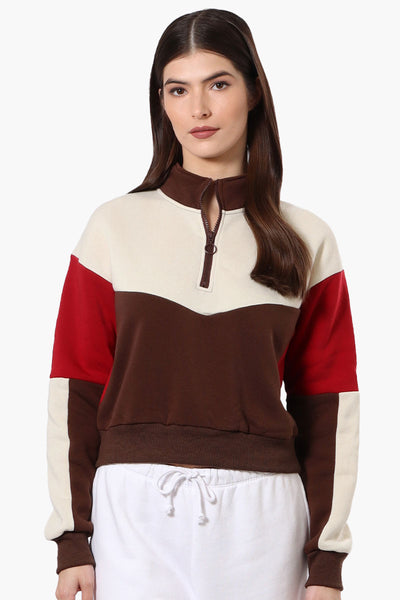 New Look Colour Block 1/4 Zip Sweatshirt - Brown - Womens Hoodies & Sweatshirts - Fairweather