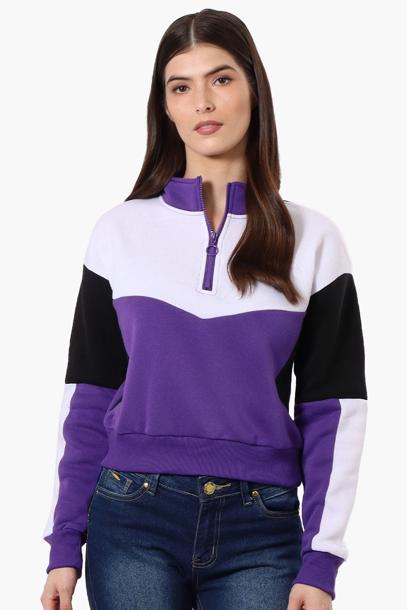 New Look Colour Block 1/4 Zip Sweatshirt - Purple - Womens Hoodies & Sweatshirts - Fairweather