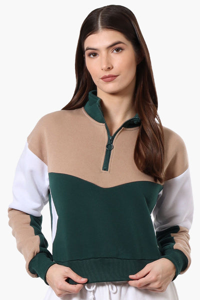 New Look Colour Block 1/4 Zip Sweatshirt - Green - Womens Hoodies & Sweatshirts - Fairweather