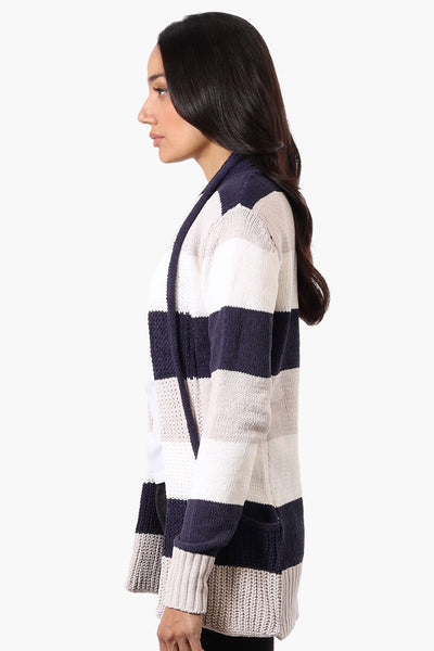 Beechers Brook Striped Fold Over Wrap Cardigan - Navy - Womens Cardigans - Fairweather