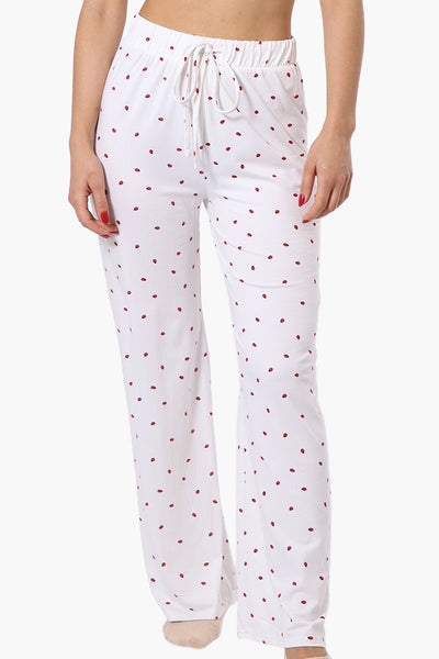 Canada Weather Gear Ladybug Pattern Wide Leg Pajama Pants - White - Womens Pajamas - Fairweather