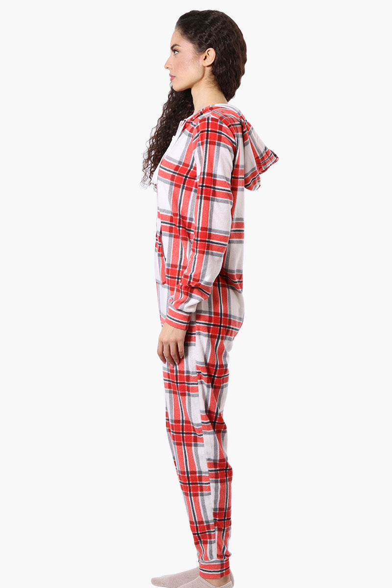 Canada Weather Gear Hooded Plaid Fleece Onesie - White - Womens Onesies - Fairweather