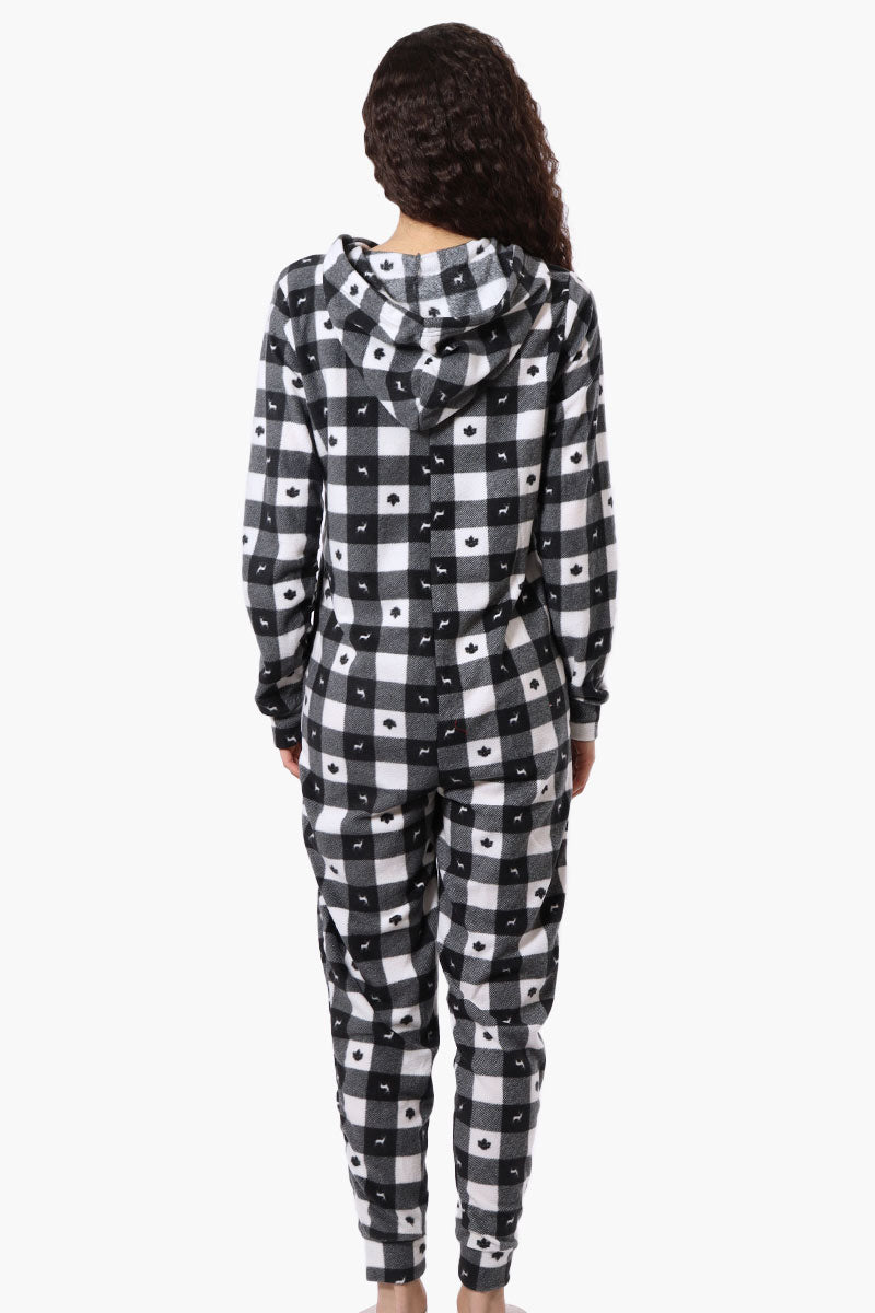 Canada Weather Gear Hooded Plaid Fleece Onesie - Black - Womens Onesies - Fairweather