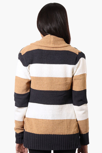 Beechers Brook Striped Fold Over Wrap Cardigan - Beige - Womens Cardigans - Fairweather