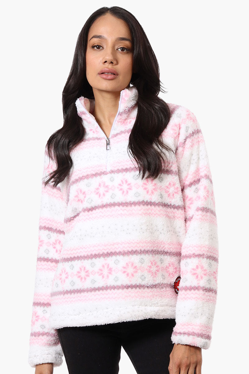 Canada Weather Gear Fair Isle Pattern 1/4 Zip Pullover Sweater - Pink - Womens Pullover Sweaters - Fairweather