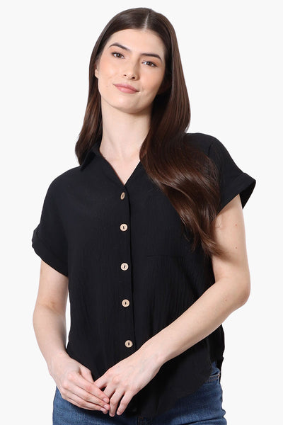 Urbanology Short Sleeve Button Down Shirt - Black - Womens Shirts & Blouses - Fairweather