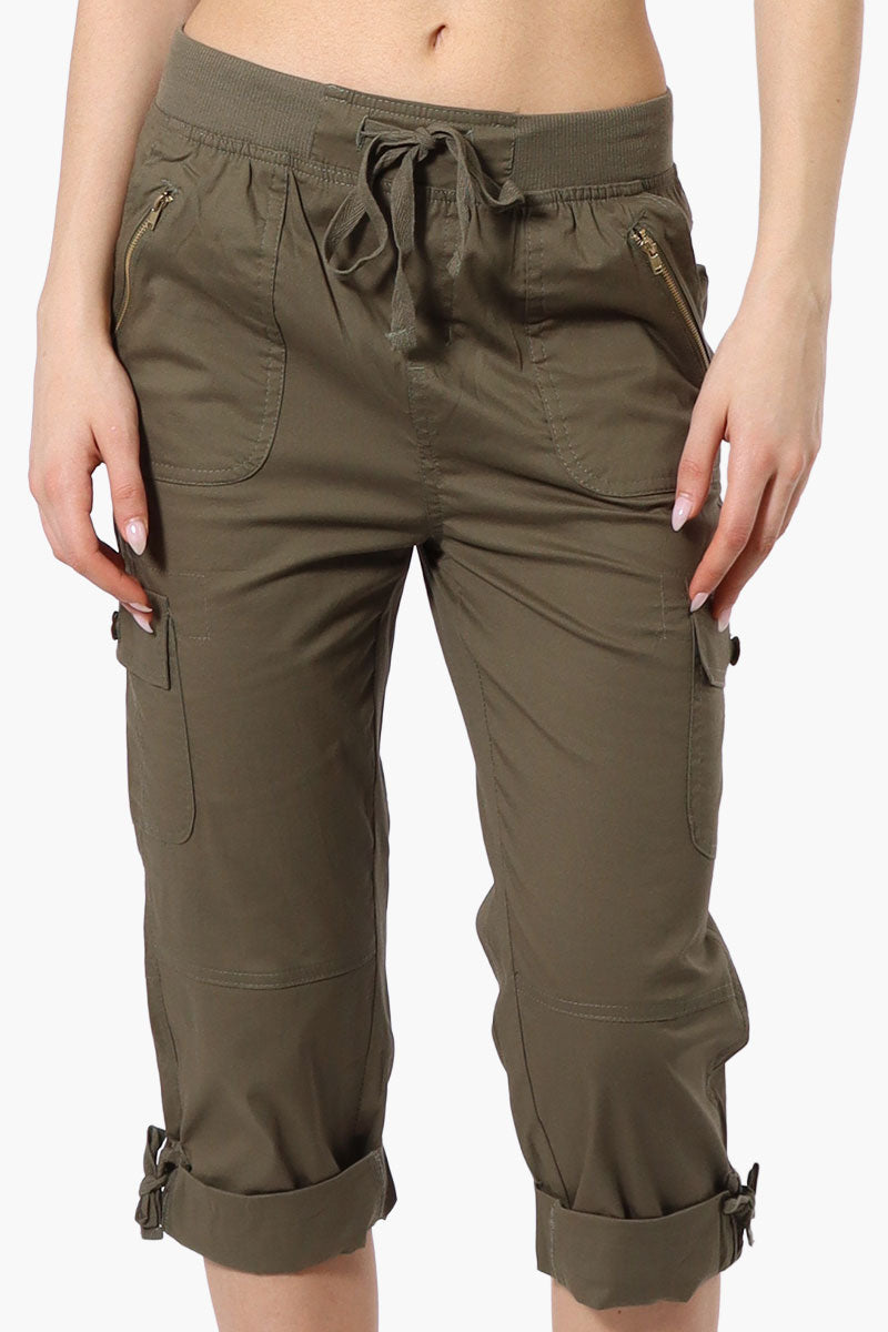 Canada Weather Gear Tie Waist Cargo Capris - Olive - Womens Shorts & Capris - Fairweather