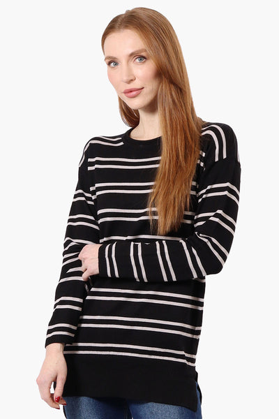 Beechers Brook Striped Round Neck Pullover Sweater - Black - Womens Pullover Sweaters - Fairweather