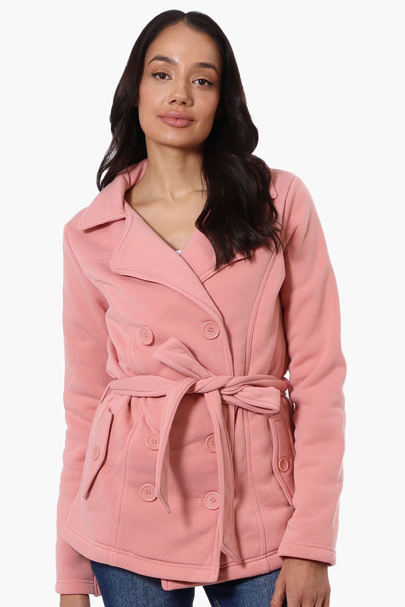 Fahrenheit Belted Double Breasted Lightweight Jacket - Pink - Womens Lightweight Jackets - Fairweather