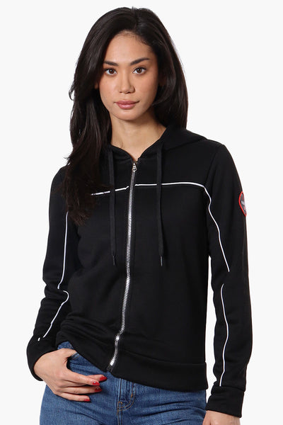 Fahrenheit Piping Detail Zip Up Hoodie - Black - Womens Hoodies & Sweatshirts - Fairweather