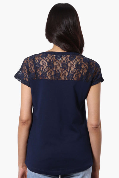 Majora Floral Lace Cap Sleeve Tee - Navy