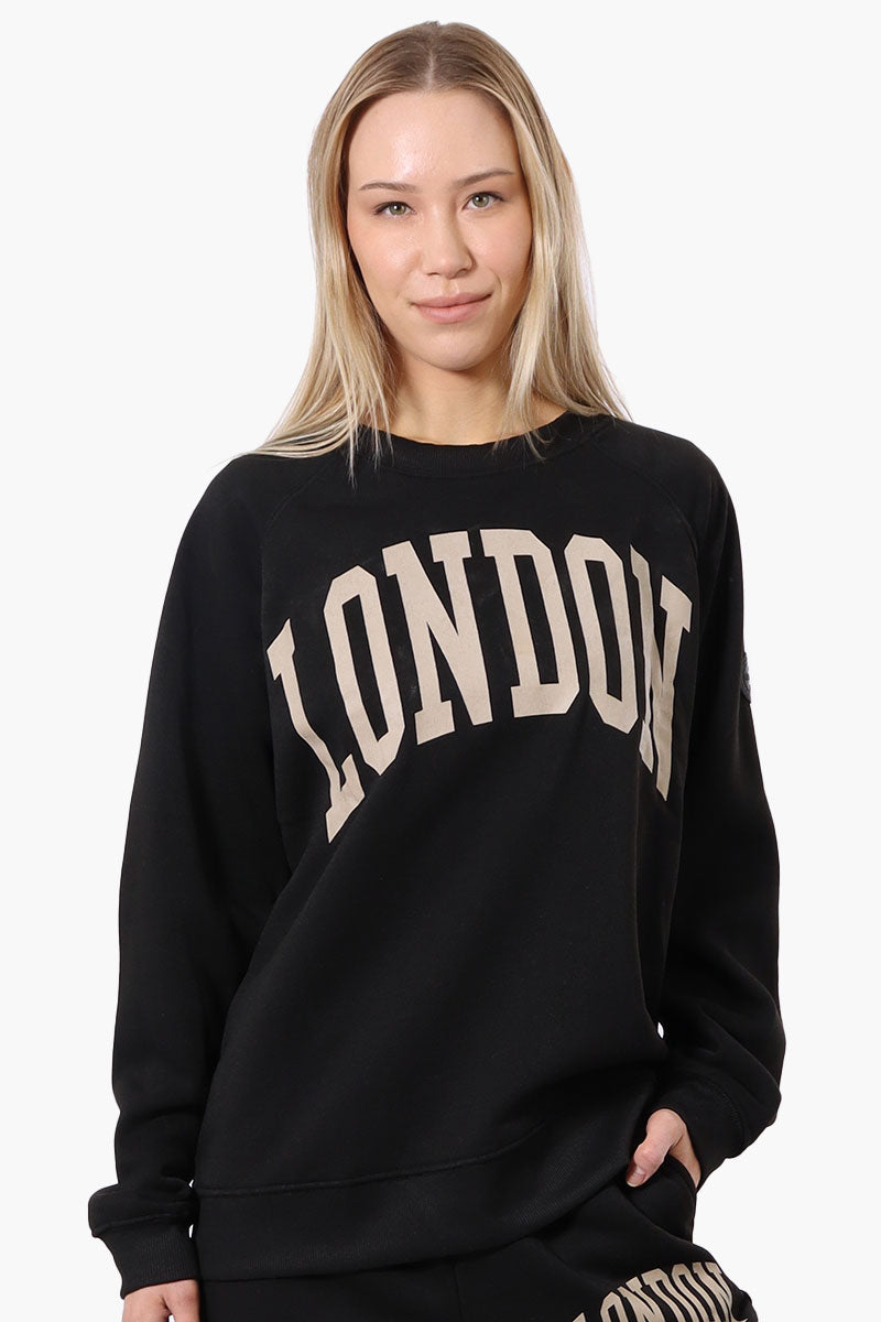 Fahrenheit London Print Fleece Crewneck Sweatshirt - Black - Womens Hoodies & Sweatshirts - Fairweather