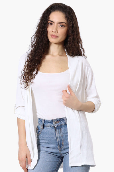 Urbanology Roll Up Sleeve Open Wrap Cardigan - White