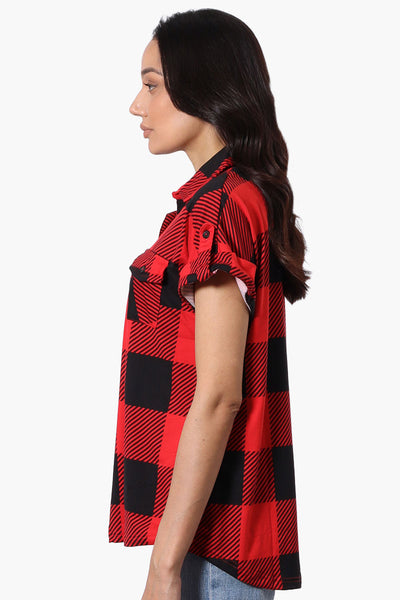 Urbanology Plaid Button Down Short Sleeve Shirt - Red