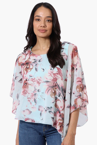 Limite Floral Cold Shoulder Poncho Blouse - Aqua - Womens Shirts & Blouses - Fairweather