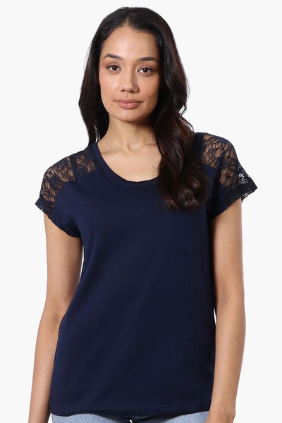 Majora Floral Lace Cap Sleeve Tee - Navy - Womens Tees & Tank Tops - Fairweather