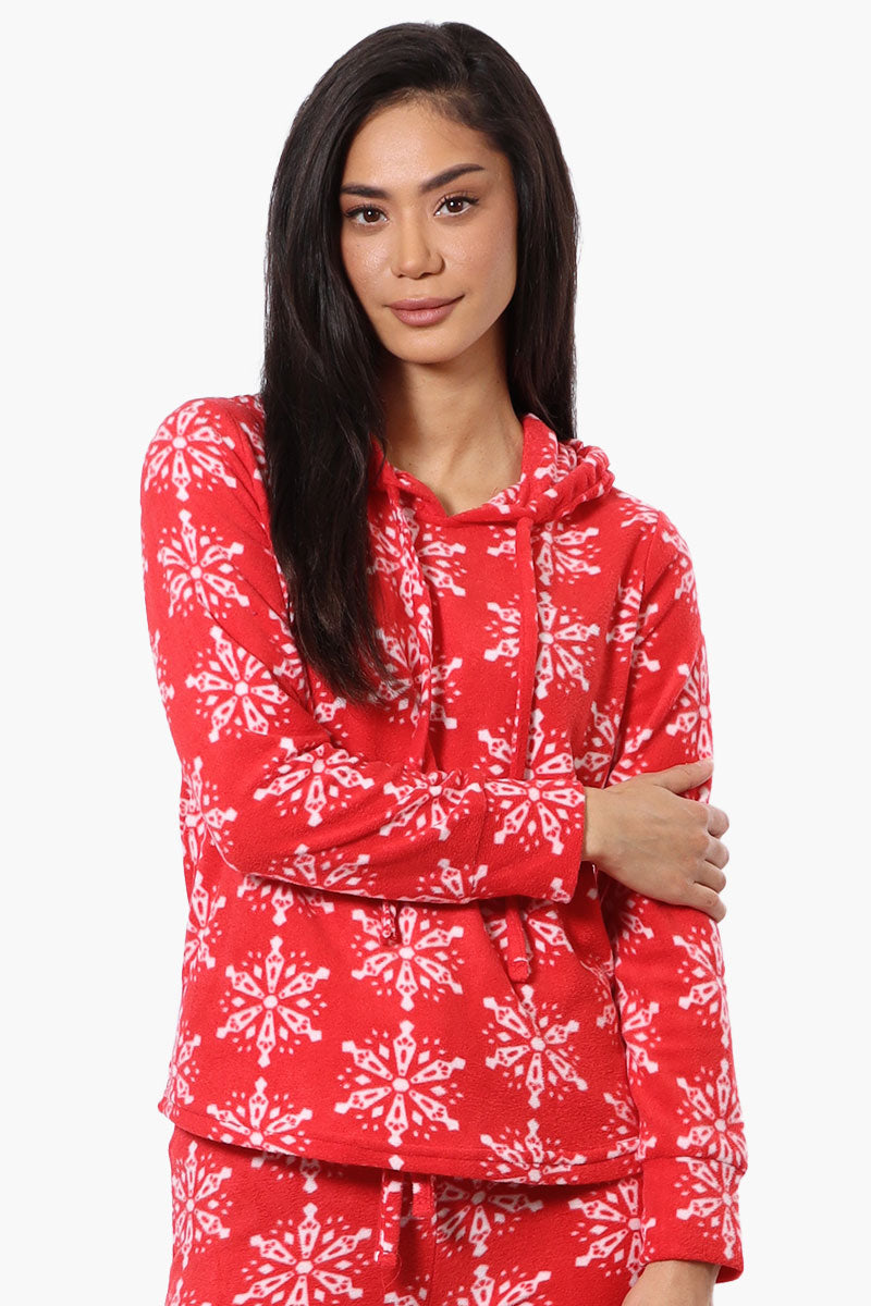 Canada Weather Gear Snowflake Pattern Hooded Pajama Top - Red - Womens Pajamas - Fairweather